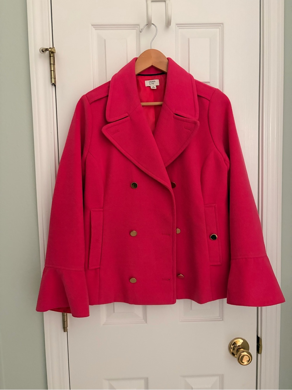 Crown & Ivy Hot Pink Wool Blend Double-Breasted Peacoat - Medium